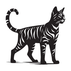 Majestic Toyger silhouette, capturing the breed's exotic beauty and graceful movements – Toyger illustration – Toyger vector – cat silhouette

