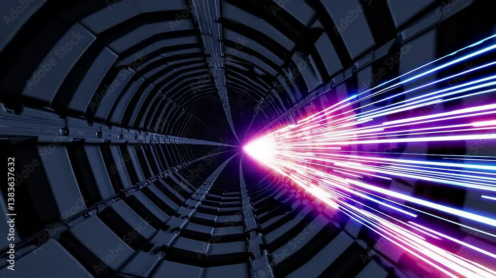 Poster futuristic abstract tunnel with dynamic light streaks in dark background