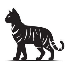 Sleek Toyger silhouette, emphasizing the breed’s streamlined and athletic physique – Toyger illustration – Toyger vector – cat silhouette

