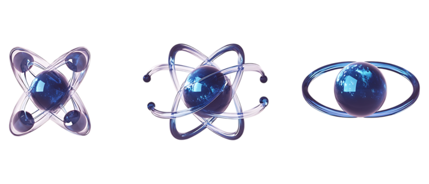 Pack of Atom Icons set on Transparent Background for Science Branding, Physics Education, or Technology Illustration