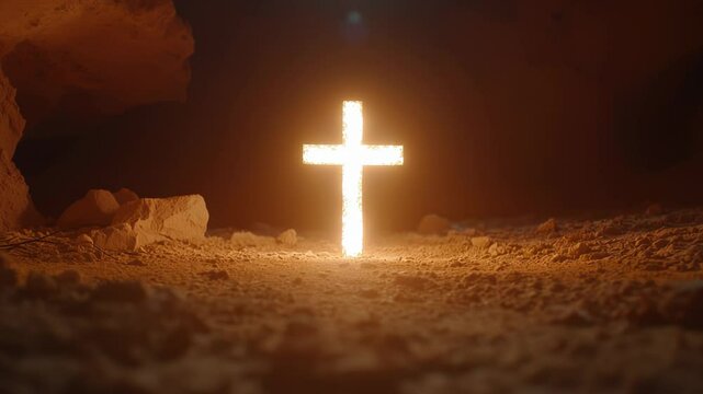 A Glowing Cross in the Desert at Sunset.