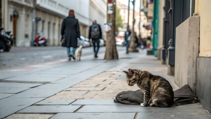 Obraz premium Full length of man sitting by cats at night