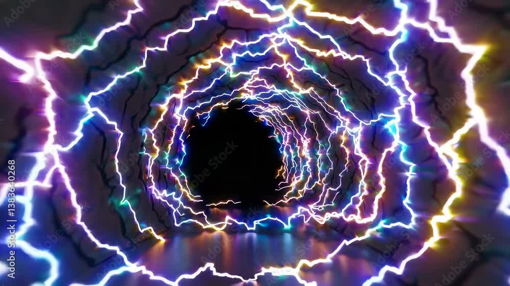 Poster vibrant neon lightning tunnel with dynamic colorful lightning effects