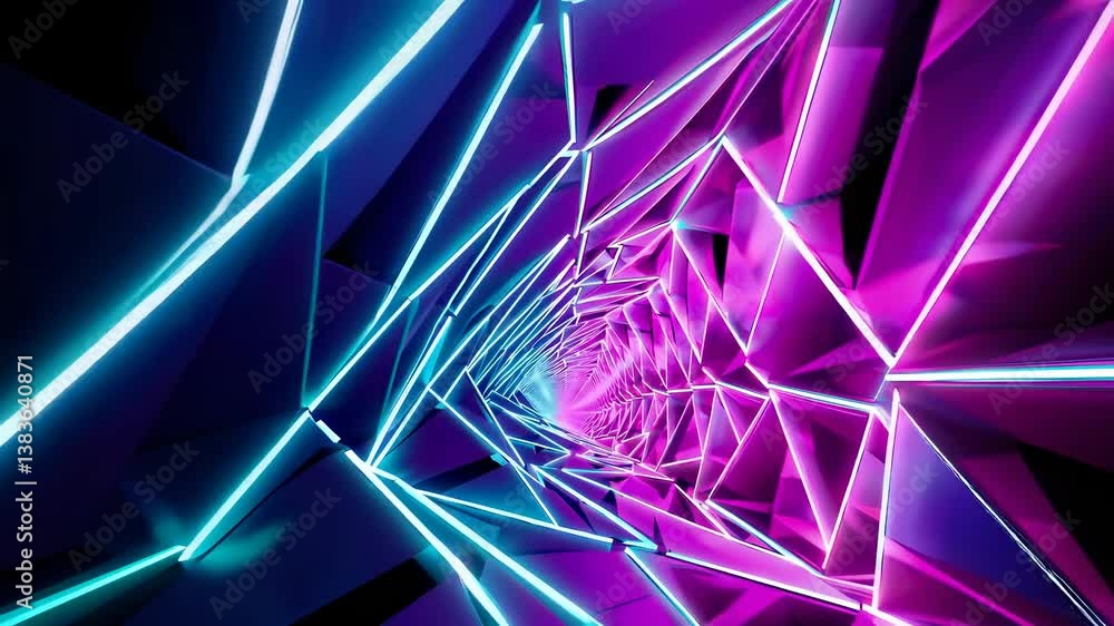 Poster abstract tunnel of vibrant neon lights in dynamic geometric patterns