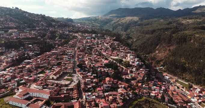 Aerial view of cusco city surrounding in 