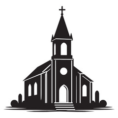 Traditional Church silhouette, featuring a classic steeple and arched windows – Church illustration – Church vector – Christian church silhouette


