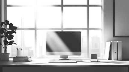 Professional Light Office Interior with PC Computer