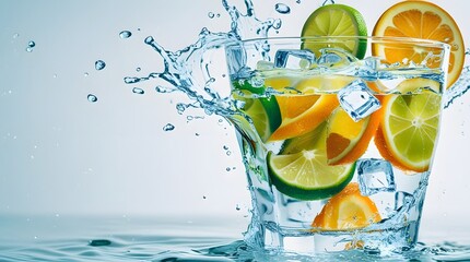 Refreshing Citrus Infused Water with Lemon Lime Cucumber Slices Splash