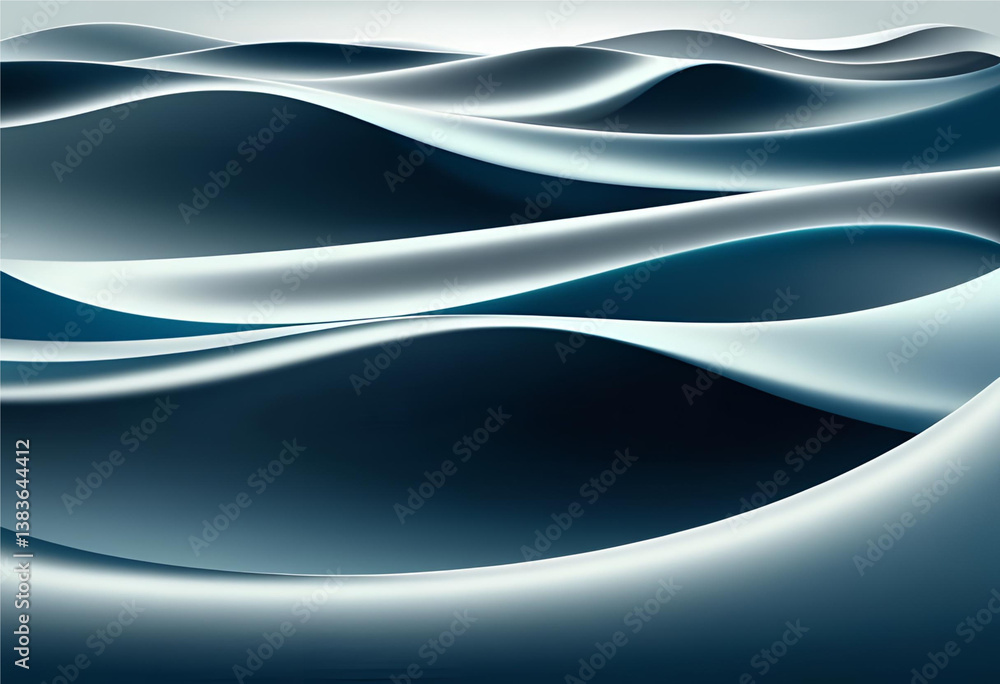 Poster abstract waves: a minimalist depiction of undulating waves, rendered in varying shades of cool blues