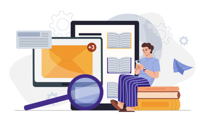 Online education and messaging concept. Vector illustration
