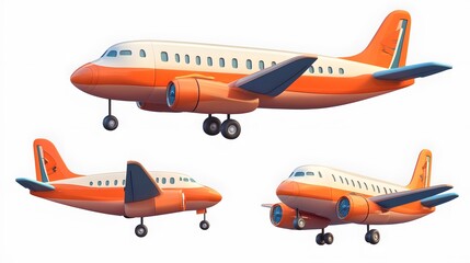 Collection of Cartoon Airplane Views with Transparent Background for Design Projects