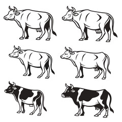Black Cow silhouette vector icon set isolated on white background.