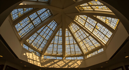 Modern Architectural Design With Clerestory Windows and Geometric Stained Glass
