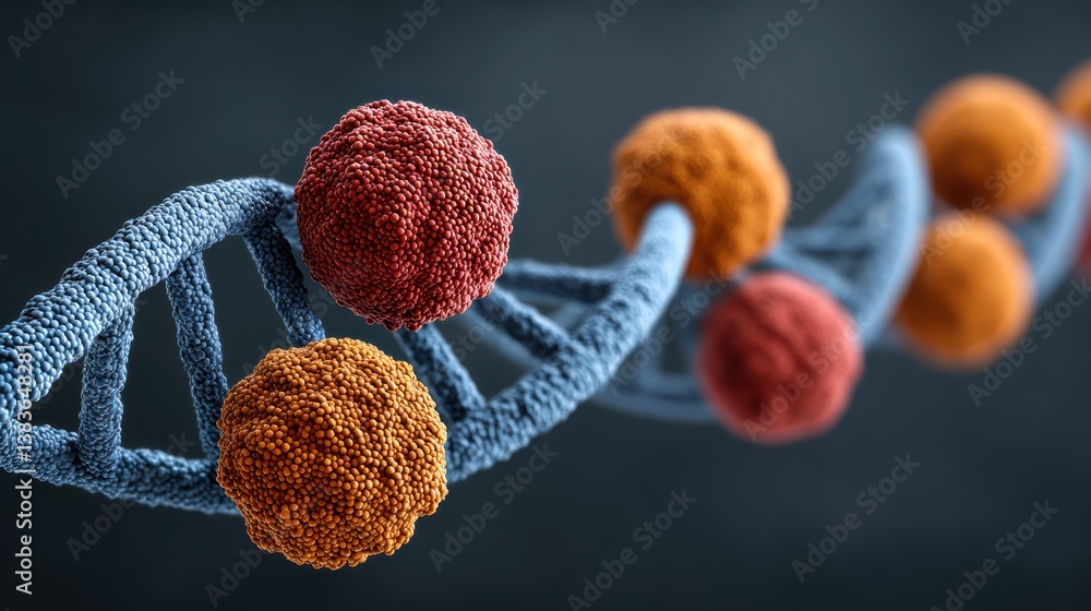 Poster intricate 3d model of a dna molecule, exploring the double helix structure and genetic code