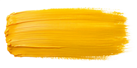 Bold Yellow Brushstroke on Transparent Background. Vibrant Yellow Paint Stroke PNG. Artistic Yellow Brush Mark Clipart.