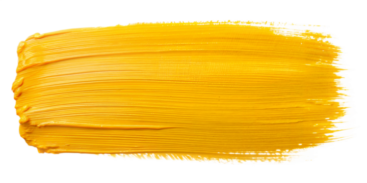 Bold Yellow Brushstroke on Transparent Background. Vibrant Yellow Paint Stroke PNG. Artistic Yellow Brush Mark Clipart. - Powered by Adobe