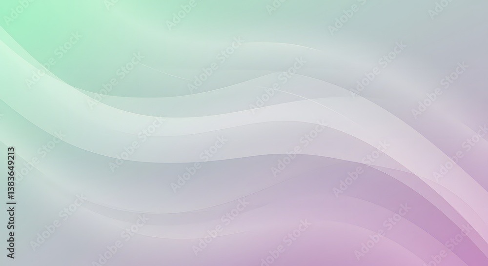 Poster Abstract flowing shapes with soft green and purple gradient background