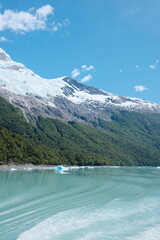Scenic view of catamaran Glacier tour in El Calafate, Patagonia — icy blue textures, turquoise...