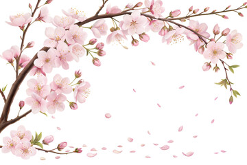 Fototapeta premium Cherry Blossom Branches with Pink Flowers PNG. Delicate Sakura Flower Branch Clipart. Pink Cherry Blossoms.