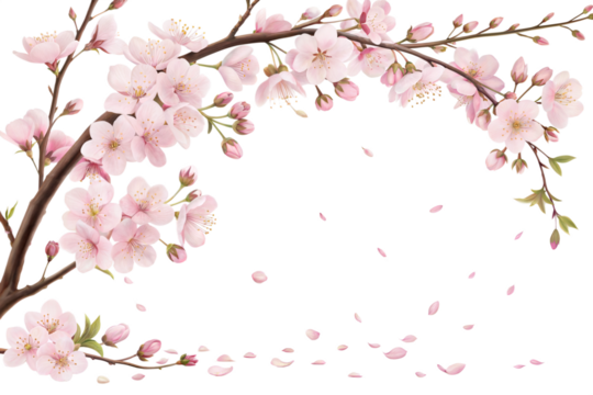 Cherry Blossom Branches with Pink Flowers PNG. Delicate Sakura Flower Branch Clipart. Pink Cherry Blossoms. - Powered by Adobe