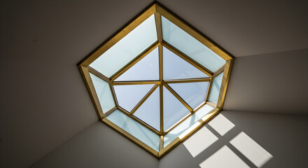 Geometric Skylight Well with Brass Trim and Frosted Glass Panels