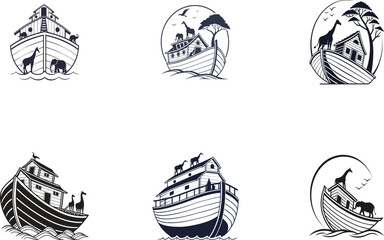 Noah's ark various silhouette vector design