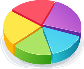 Fototapeta premium A beautifully designed, colorful pie chart featuring five distinct slices, each with its own vibrant color, representing different data segments