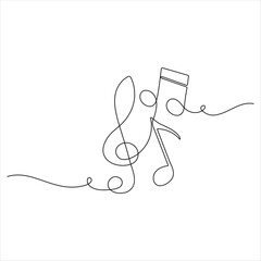 Treble clef music continuous oneline drawing vector illustration
