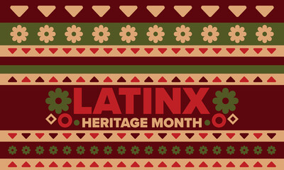 Latinx Heritage Month. National Hispanic Heritage Month. Hispanic and Latino Americans culture. Celebrate annual in United States. Poster, card, banner and background. Vector illustration