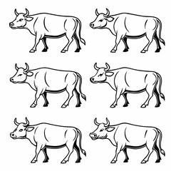 Black Cow silhouette vector icon set isolated on white background.