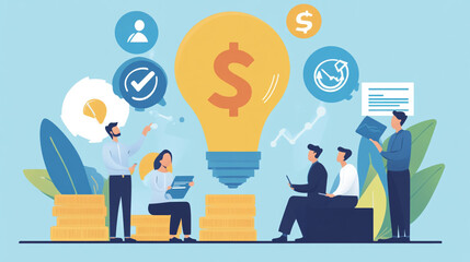 A startup founder proudly presents a new product to investors.