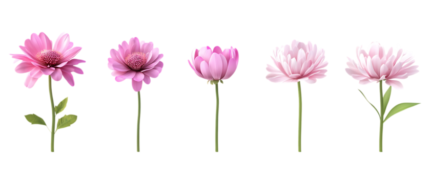 Pack of 3D Flower set Against Transparent Background for Botanical Branding, Nature Illustration, or Floral Design Projects