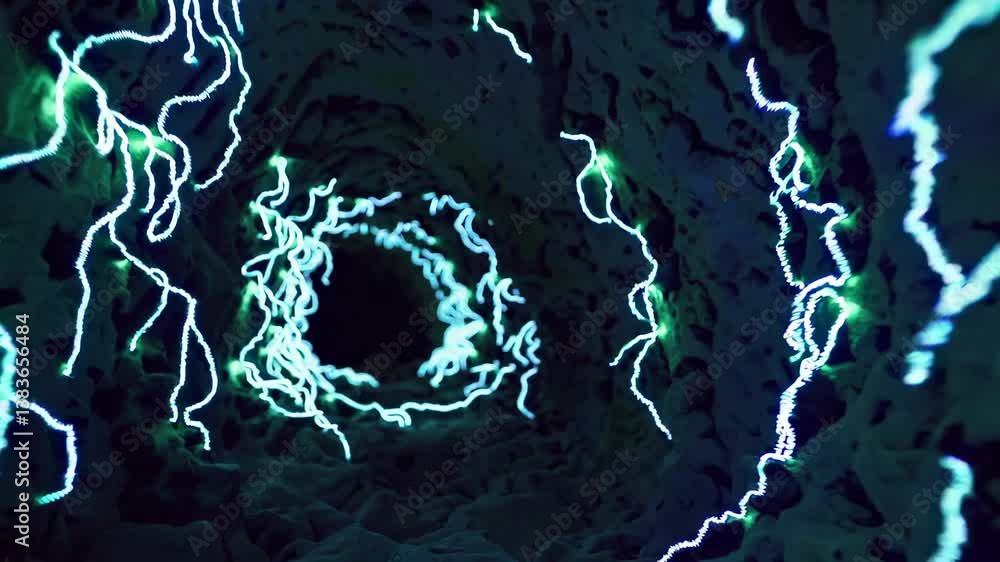 Poster abstract tunnel of light with vibrant neon colors and dynamic patterns