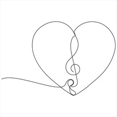 Treble clef music continuous oneline drawing vector illustration
