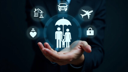 Insurance company clients take out the complete insurance concept. Assurance, insurance, car, real estate and property, travel, finances, health, family, life, accident, and logistics insurance.