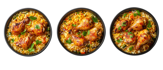 Top View Chicken Biryani Set on Transparent Background for Culinary Illustrations, Menu Design, or Food Promotions
