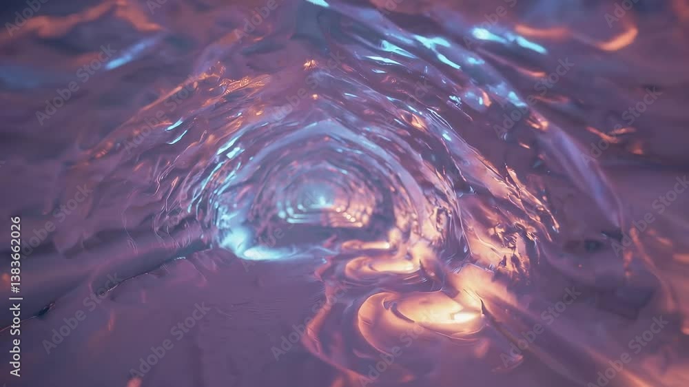 Poster mesmerizing abstract ice tunnel with glowing lights and intricate textures