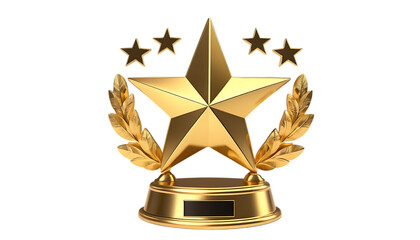 Gold five star rating trophy success award png