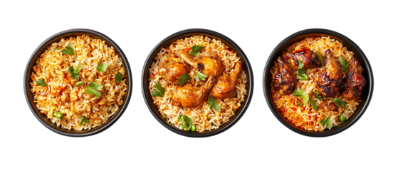 Top View Chicken Biryani Set on Transparent Background for Culinary Illustrations, Menu Design, or Food Promotions