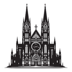 Fototapeta premium Splendid Gothic Cathedral silhouette, capturing the elegance of high arches and gothic details – Gothic cathedral illustration – Gothic cathedral vector – Historic cathedral silhouette