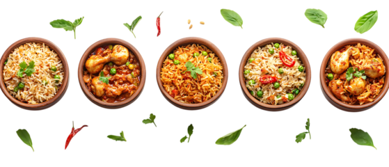 Top View Chicken Biryani Set on Transparent Background for Culinary Illustrations, Menu Design, or Food Promotions