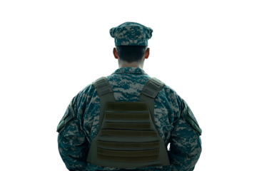 A person in a military uniform standing in a hospital, possibly visiting or receiving medical attention