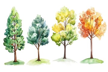Watercolor Trees Collection – Botanical Illustration with Vibrant Foliage & Varied Species