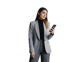 Businessfrau mit Smartphone in moderner Kleidung PNG mit transparentem Hintergrund


