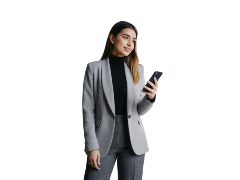 Businessfrau mit Smartphone in moderner Kleidung PNG mit transparentem Hintergrund

