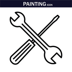 Painting icon. Containing paint, artwork,canvas, paintbrush, artist, museum, painter, art gallery, paint stroke and more.  Editable stroke. Vector illustration. EPS 10.