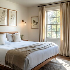 Stunning modern cozy bedroom with neutral toned decor high resolution picture