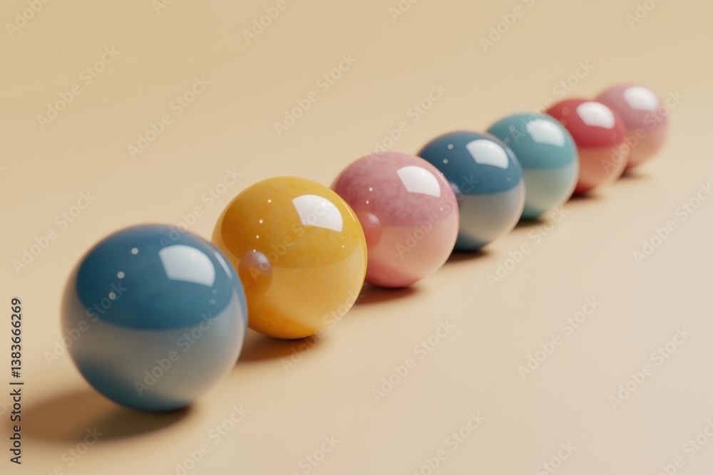 Aufkleber a vibrant row of multicolored spheres, showcasing a smooth, glossy finish with light reflections, ar