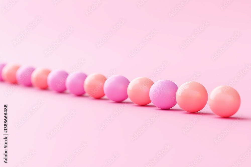 Poster a minimalist composition featuring a row of glossy pink spheres, arranged against a soft pink backgr