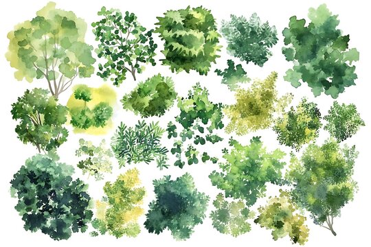 Watercolor Trees Collection &ndash; Botanical Illustration with Vibrant Foliage & Varied Species